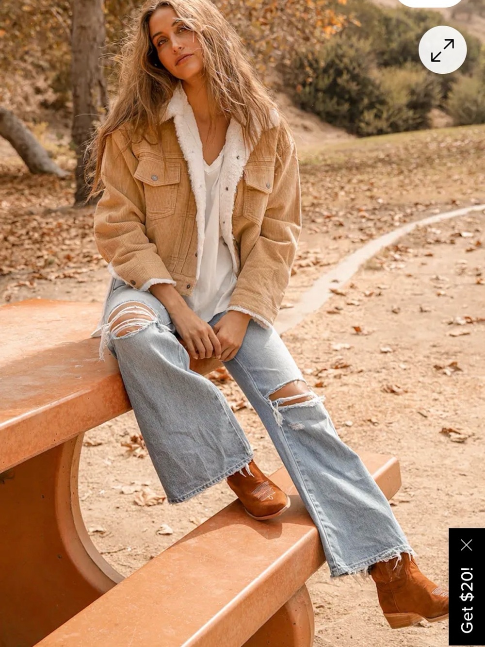Paper Crane Tan Sherpa-Lined Corduroy Trucker Jacket
